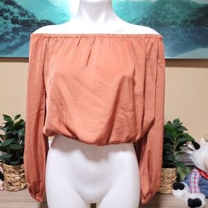 The Fifth Label Nightingale Long Sleeve Off Shoulder Cropped Top Copper Sz L new